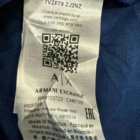 A|X Armani Exchange Men's, Slim Fit Short Sleeve Polo Shirt, Navy Blue, Sz M - Picture 5 of 9
